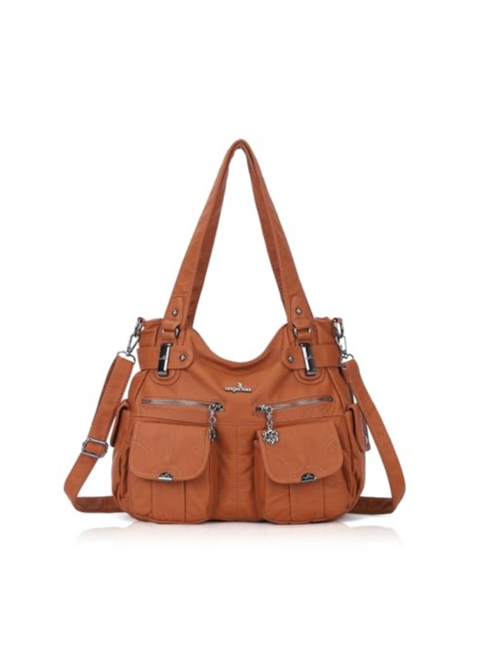Washed PU Leather Shoulder Bag Hobo Tote Crossbody Satchel Handbag